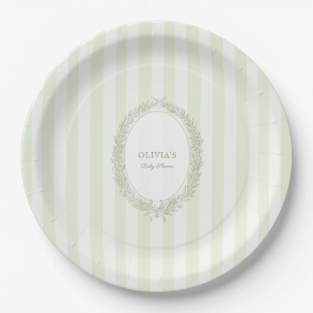 Laduree French Caffee Bonjour Bebe Green Stripe Paper Plate (Front)