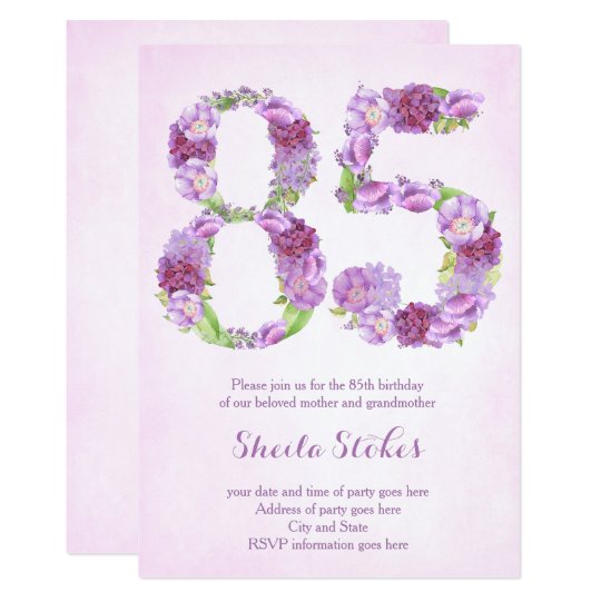lady 85th birthday invitations, lavender invites