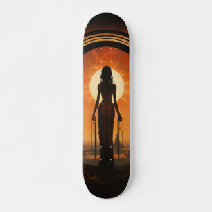 Lady Against Sunset Art Nouveau Sci-Fi Dystopia Skateboard