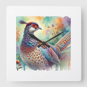 Lady Amhersts Pheasant 260624AREF111 - Watercolor Square Wall Clock