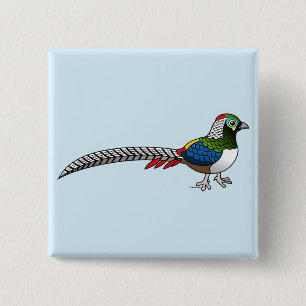 Lady Amherst's Pheasant 2 Inch Square Button
