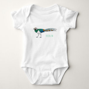 Lady amherst's pheasant bird cartoon illustration baby bodysuit