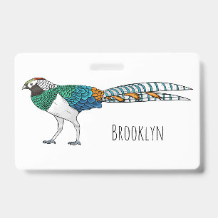 Lady amherst's pheasant bird cartoon illustration badge