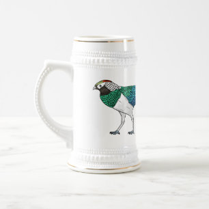 Lady amherst's pheasant bird cartoon illustration  beer stein
