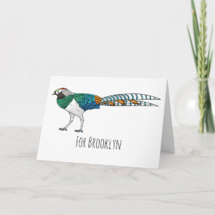 Lady amherst's pheasant bird cartoon illustration card