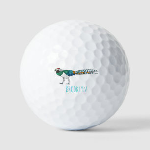 Lady amherst's pheasant bird cartoon illustration  golf balls