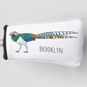 Lady amherst's pheasant bird cartoon illustration golf head cover