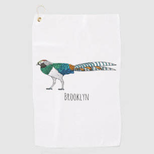 Lady amherst's pheasant bird cartoon illustration  golf towel