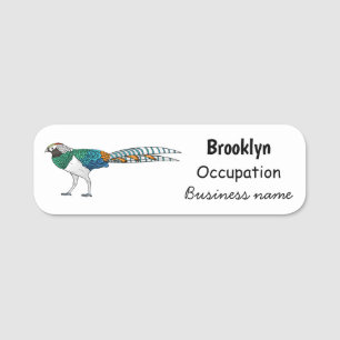 Lady amherst's pheasant bird cartoon illustration name tag