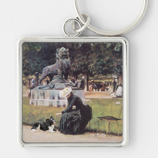 Lady and Border Collie in Park Keychain (Front)