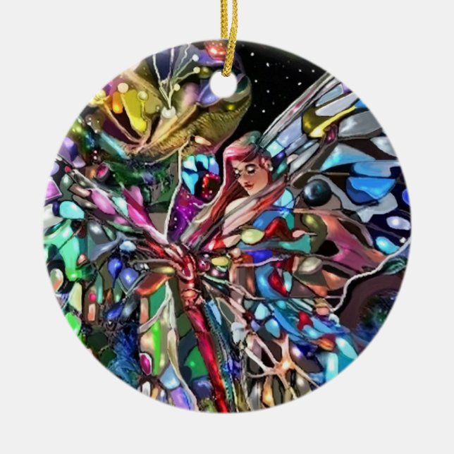 Lady and Butterfly! Ceramic Ornament (Front)