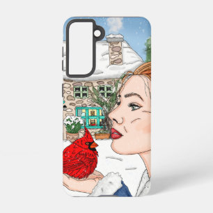 Lady and Cardinal by English Cottage Art Samsung Galaxy Case