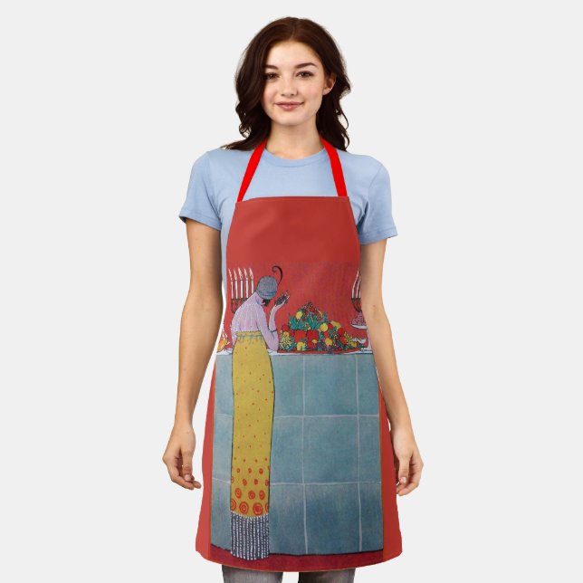 LADY AND FRUITS TABLE SET ART DECO BEAUTY FASHION APRON (Worn)