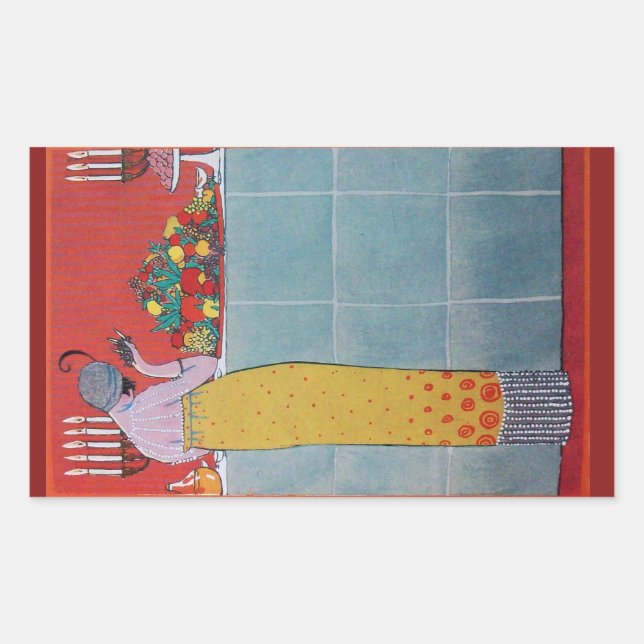 LADY AND FRUITS TABLE SET ART DECO BEAUTY FASHION STICKER (Front)