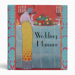 LADY AND FRUITS TABLE SET ART DECO Blue Damask Binder