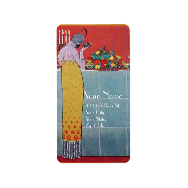 LADY AND FRUITS TABLE SET ART DECO WEDDING PLANNER LABEL (Front)