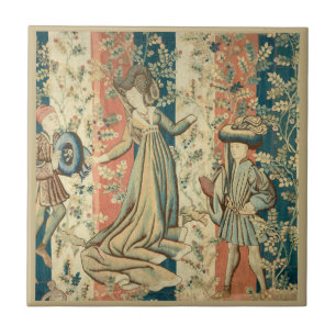 Lady and Gentlemen Medieval Middle Ages  Tile