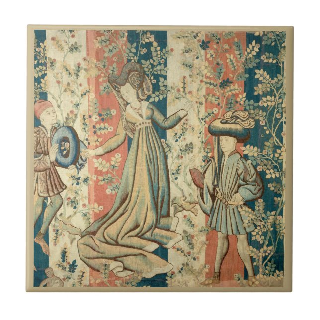 Lady and Gentlemen Medieval Middle Ages  Tile (Front)