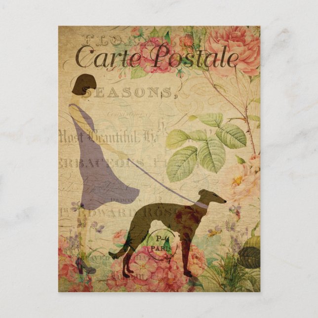 Lady and Greyhound Vintage French Postcard (Front)