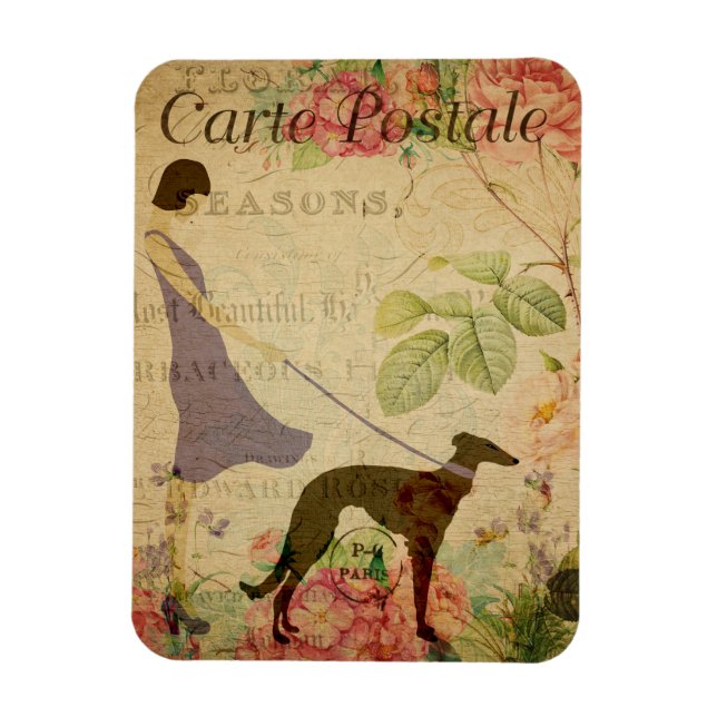 Lady and Greyhound Vintage French Postcard Magnet (Vertical)