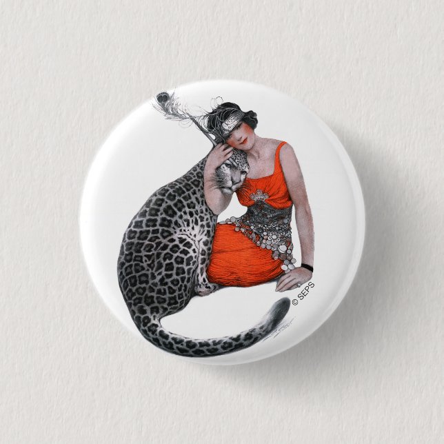 Lady and Leopard 1 Inch Round Button (Front)