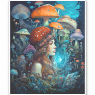 Lady And Mushrooms Surreal Fantasy Art
