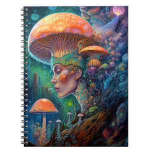 Lady And Mushrooms Surreal Fantasy Art Notebook