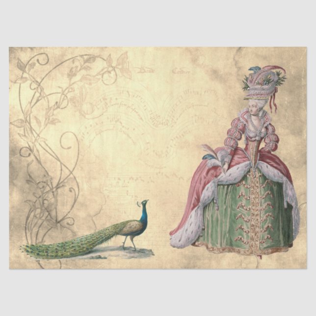 Lady and Peacock Tissue Paper (Front)