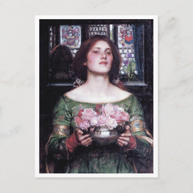 Lady and Roses, John William Waterhouse Postcard (Front)
