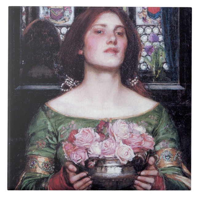 Lady and Roses, John William Waterhouse Tile (Front)