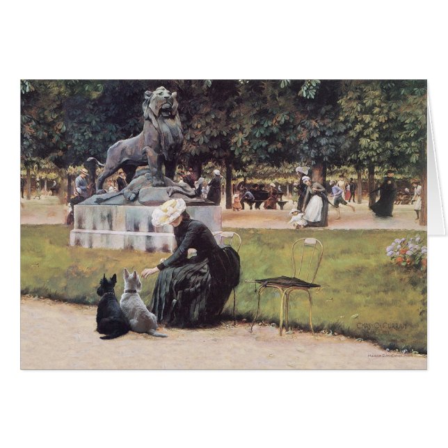 Lady and Scotties in the Park (Front Horizontal)