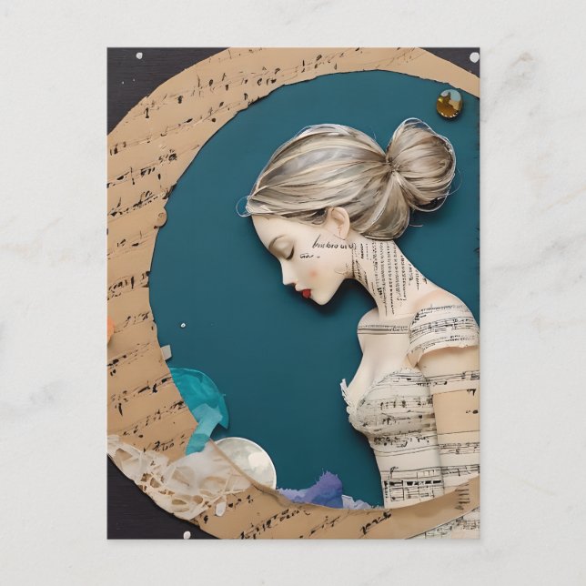 Lady and the Moon Collage Postcard (Front)
