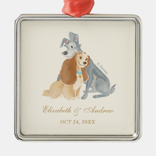 Lady and the Tramp | Bride and Groom Wedding Date Metal Ornament (Front)