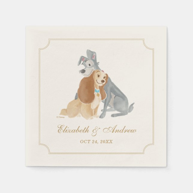 Lady and the Tramp | Bride and Groom Wedding Date Napkin (Front)