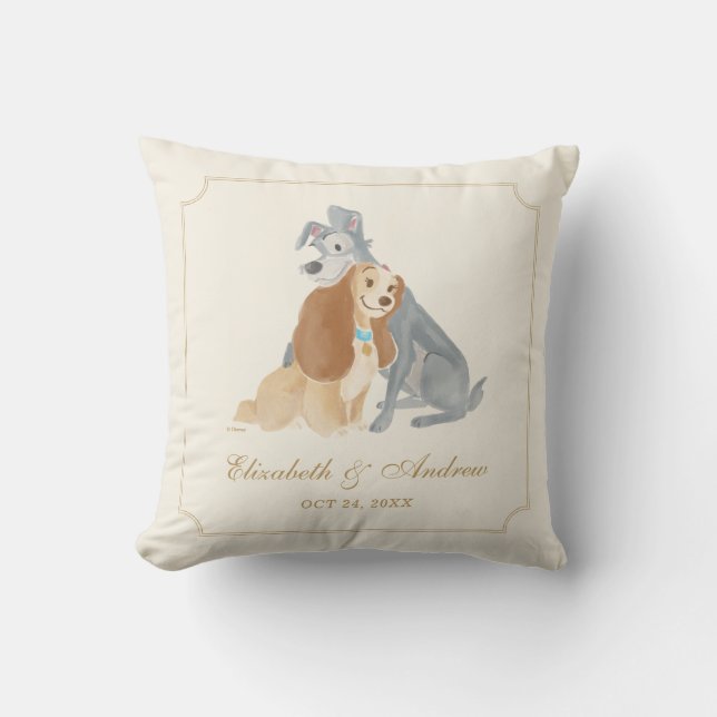 Lady and the Tramp | Bride and Groom Wedding Date Throw Pillow (Front)