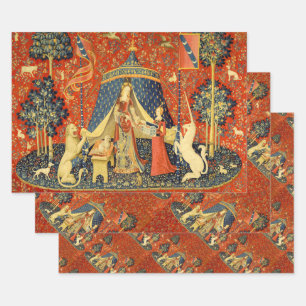 Lady and the Unicorn Medieval Tapestry Art Wrapping Paper Sheet