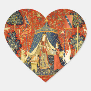 Lady and The Unicorn Medieval Tapestry: French Art Heart Sticker