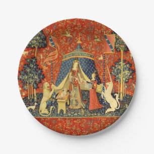 Lady and The Unicorn Medieval Tapestry: French Art Paper Plate