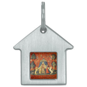 Lady and The Unicorn Medieval Tapestry: French Art Pet Name Tag