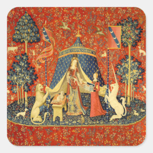 Lady and The Unicorn Medieval Tapestry: French Art Square Sticker