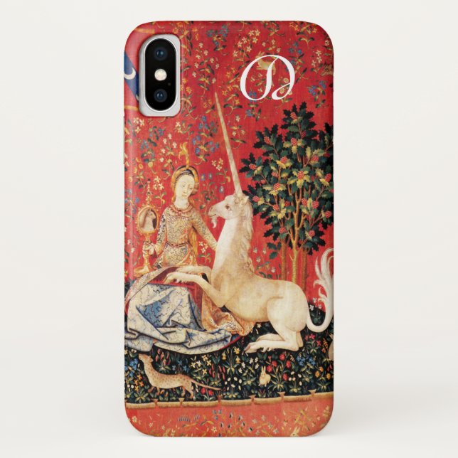 LADY AND UNICORN Fantasy Flowers,Animals Monogram Case-Mate iPhone Case (Back)