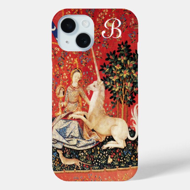 LADY AND UNICORN Fantasy Flowers,Animals Monogram Case-Mate iPhone Case (Back)