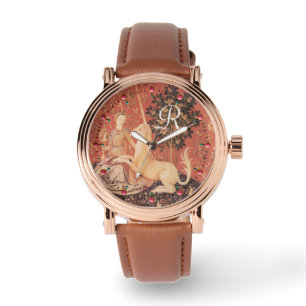 LADY AND UNICORN Fantasy Flowers,Animals Monogram Watch
