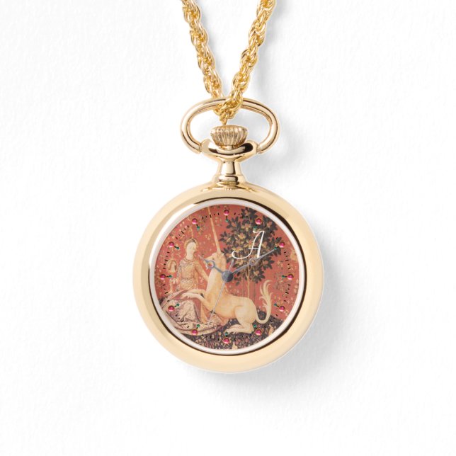 LADY AND UNICORN Fantasy Flowers,Animals Monogram Watch (Front)