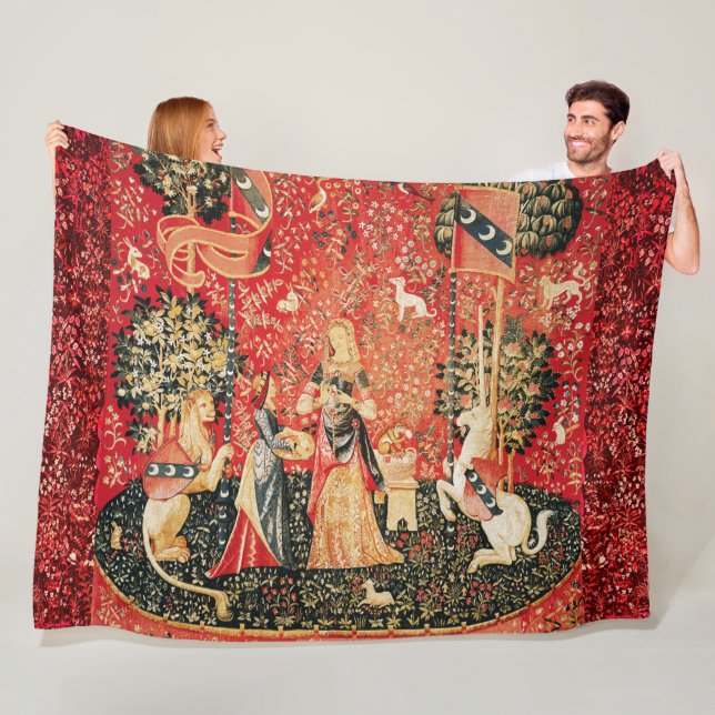 LADY AND UNICORN Lion,Fantasy Flowers,Animals Fleece Blanket (In Situ)