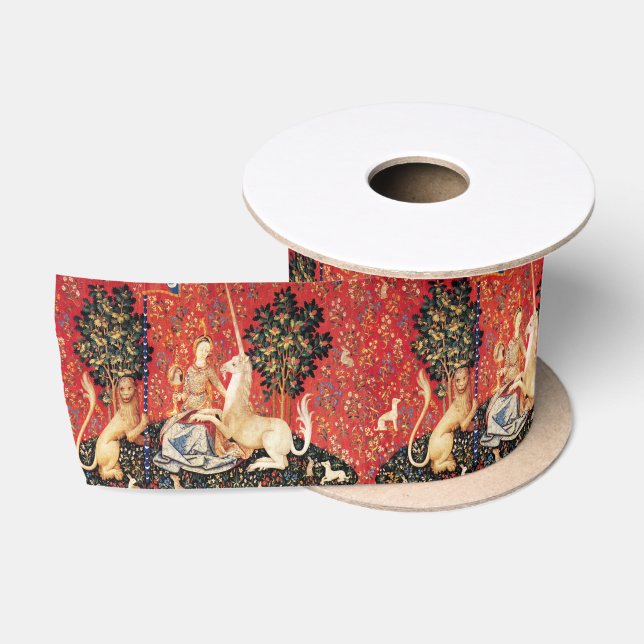 LADY AND UNICORN Lion,Fantasy Flowers,Animals Satin Ribbon (Spool)