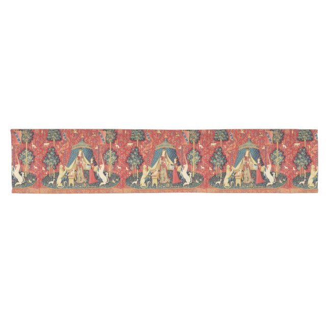 LADY AND UNICORN Lion,Fantasy Flowers,Animals Short Table Runner (Horizontal)
