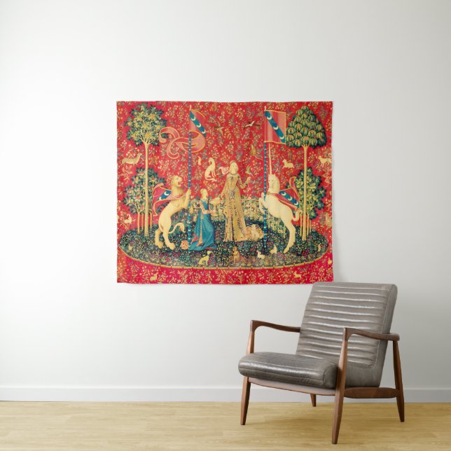 LADY AND UNICORN Lion,Fantasy Flowers,Animals Tapestry (In Situ (Horizontal))