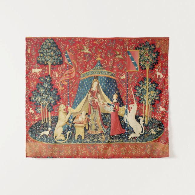 LADY AND UNICORN Lion,Fantasy Flowers,Animals Tapestry (Front (Horizontal))