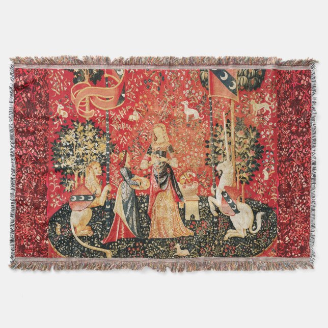 LADY AND UNICORN Lion,Fantasy Flowers,Animals Throw Blanket (Front)